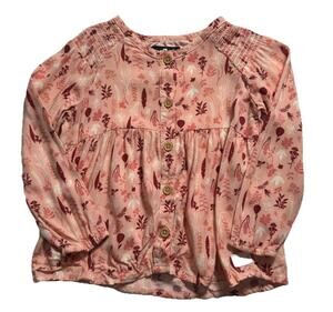 For All Mankind Girls 24M Pink Floral Rayon Boho Peasant Top Long Sleeve